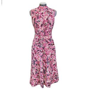 NWT Maggy London Pink Floral‎ Belted Dress Sleeveless 4 A-Line Midi